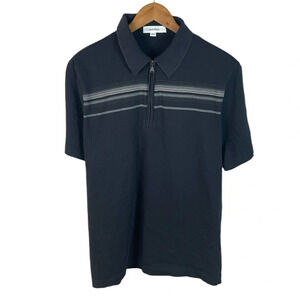 PO76 Mens Calvin Klein Designer 90s Y2K Zip Up Striped Polo Shirt L